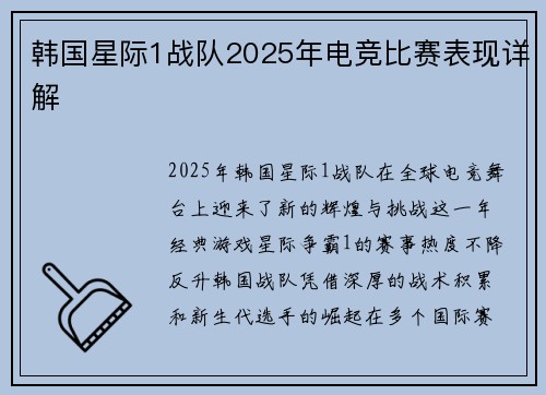 韩国星际1战队2025年电竞比赛表现详解