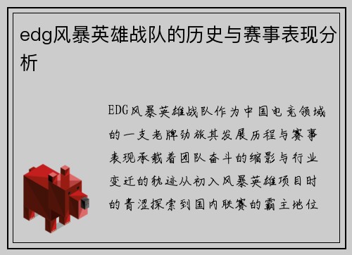 edg风暴英雄战队的历史与赛事表现分析